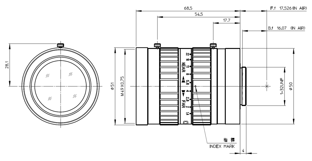 Fujinon CF12.5HA-1 technical drawing